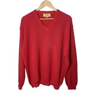 Paul Stewart Coral Red 100% Alpaca Knit V Neck Sweater Size Medium Made in Peru